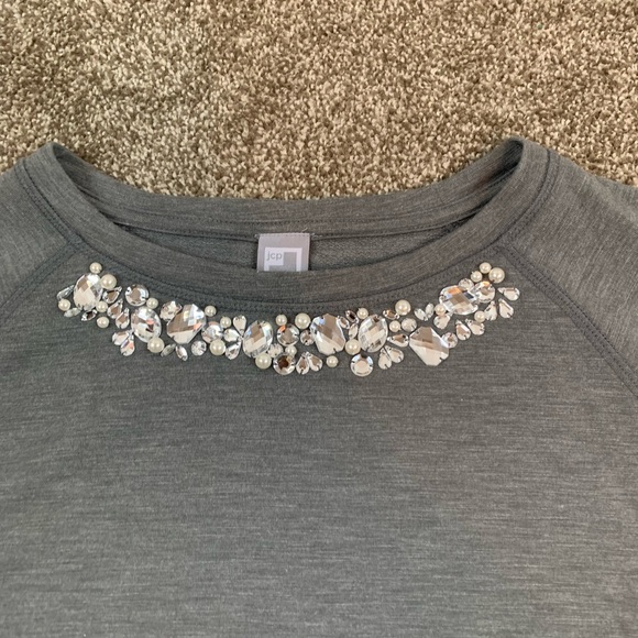 ❤️ JCPenney Sweatshirt Size S Rhinestones collar Long Sleeve Polyester Rayon - Picture 7 of 13